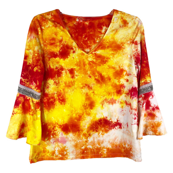 Jane Delancey Small Top Handmade Tie Dye Fanfare Orange Yellow Bell Sleeves 1450 - Picture 1 of 12